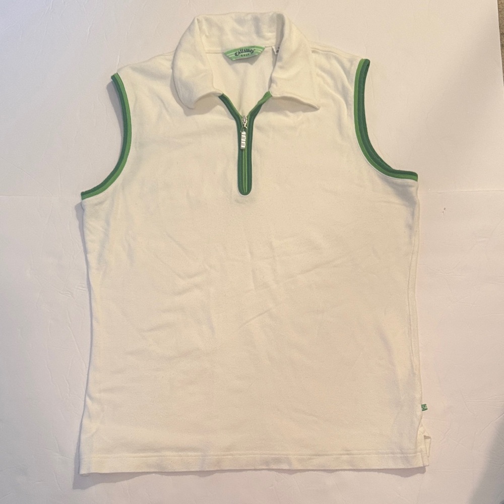 ✨Callaway Golf Large EUC White Sleeveless Top with Green Accents